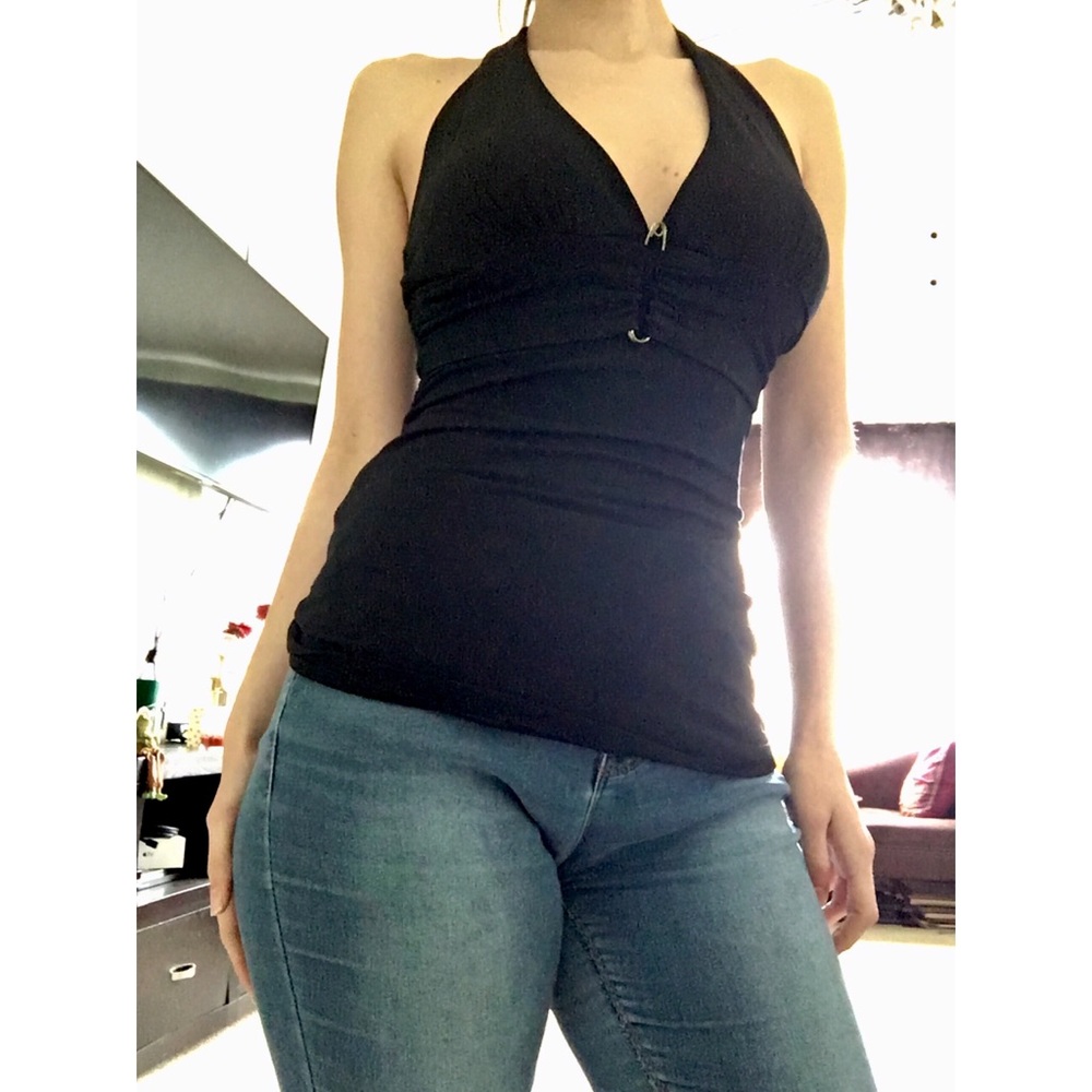 Timeless sultry black halter blouse